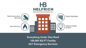 Field Construction Services, Plant Services, Power Fabrication and Pressure Vessel Services are all offered by Helfrich all under our 100000 sq ft roof